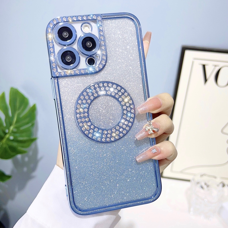 

For iPhone 12 Electroplated Diamond Gradient Glitter Phone Case(Sierra Blue)