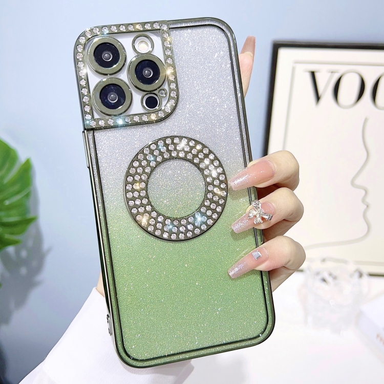 

For iPhone 11 Pro Electroplated Diamond Gradient Glitter Phone Case(Dark Green)