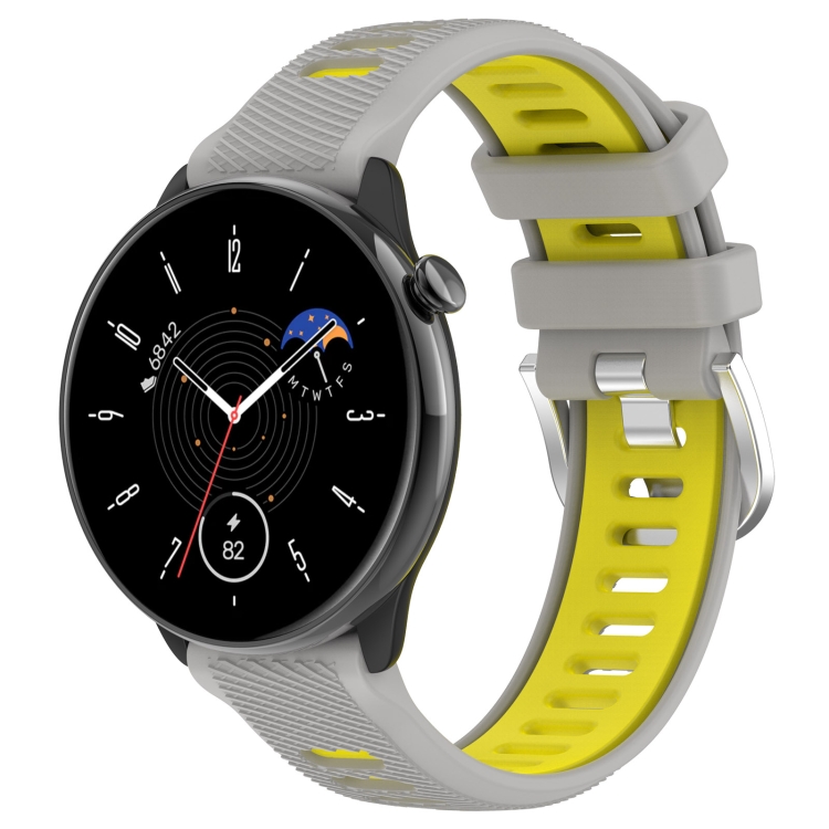

For Amazfit GTR Mini 20mm Cross Texture Two Color Silicone Stainless Steel Buckle Watch Band(Gray Yellow)