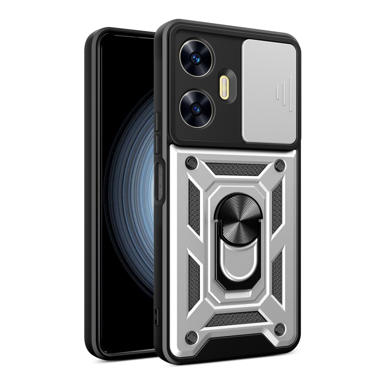 

For Realme C55 4G Sliding Camera Cover Design TPU+PC Phone Case(Silver)
