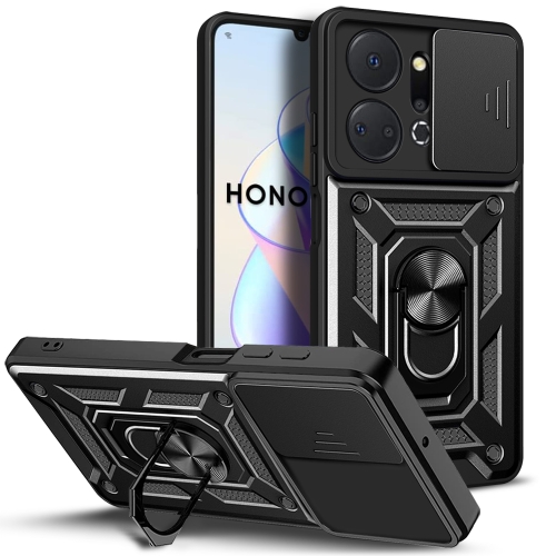 

For Honor X7a 5G Sliding Camera Cover Design TPU+PC Phone Case(Black)