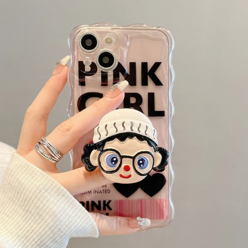 

For iPhone 13 Pro Max Cartoon Glasses Girl Holder Phone Case(Pink)