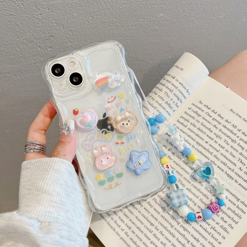 

For iPhone 14 Plus Cloud 3D Bear Phone Case with Bracelet(Transparent)
