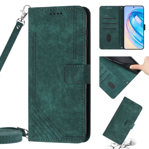 

Skin Feel Stripe Pattern Leather Phone Case with Lanyard for Huawei P30 lite / nova 4e / Honor 20S Russia / 20 lite Russia(Green)