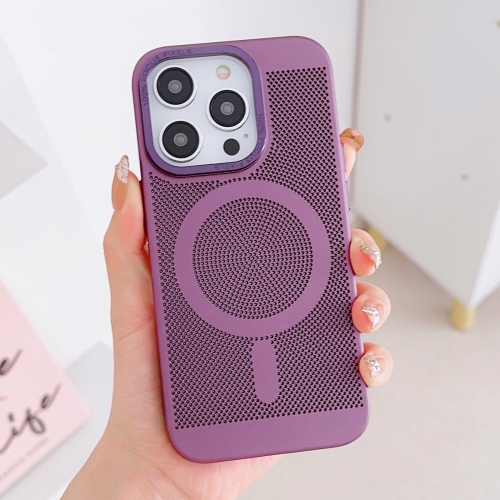 

For iPhone 14 Pro Max Grid Cooling MagSafe Magnetic Phone Case(Plum Red)