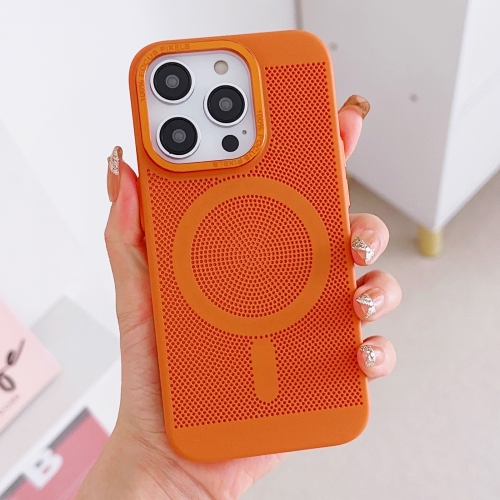 

For iPhone 14 Plus Grid Cooling MagSafe Magnetic Phone Case(Orange Yellow)