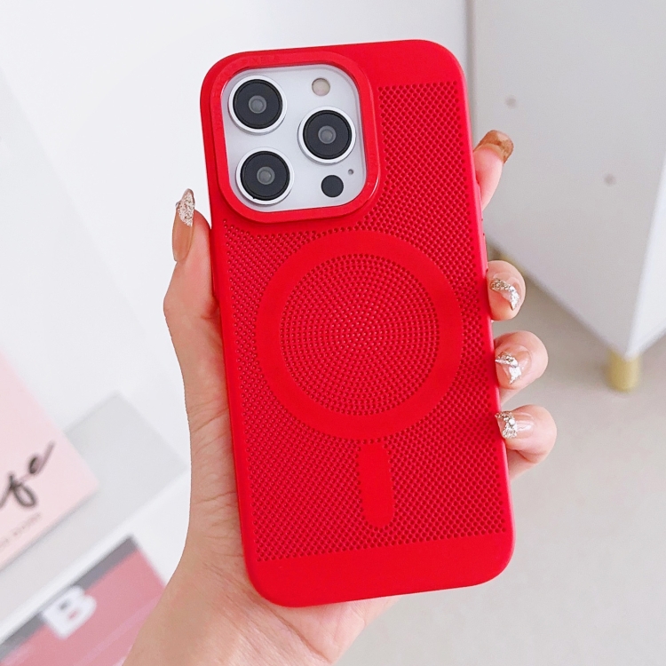 

For iPhone 13 Pro Grid Cooling MagSafe Magnetic Phone Case(Red)