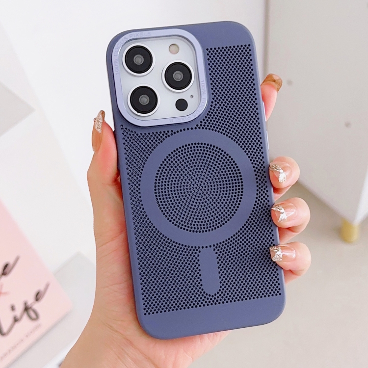 

For iPhone 13 Grid Cooling MagSafe Magnetic Phone Case(Grey Blue)