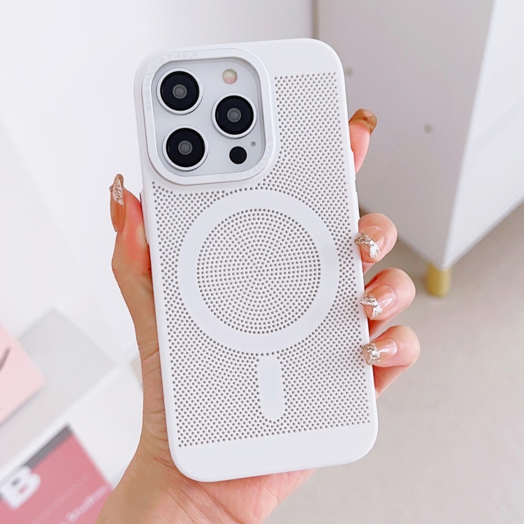 

For iPhone 12 Pro Grid Cooling MagSafe Magnetic Phone Case(Ivory White)