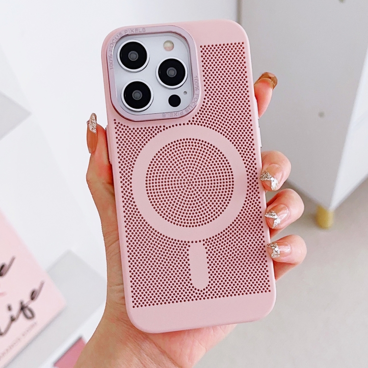 

For iPhone 12 Grid Cooling MagSafe Magnetic Phone Case(Pink)