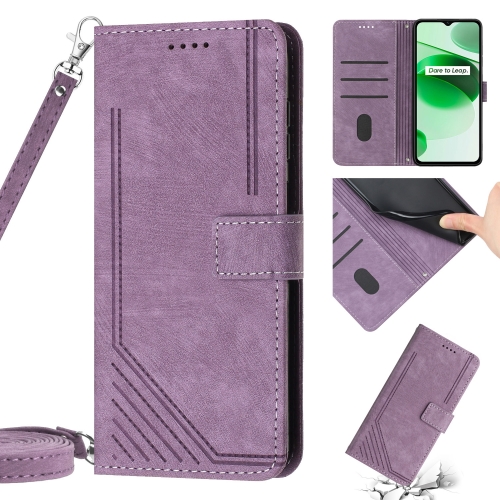 

Skin Feel Stripe Pattern Leather Phone Case with Lanyard for Realme 9 Pro / 9 5G EU / V25 / OnePlus Nord CE 2 Lite 5G(Purple)
