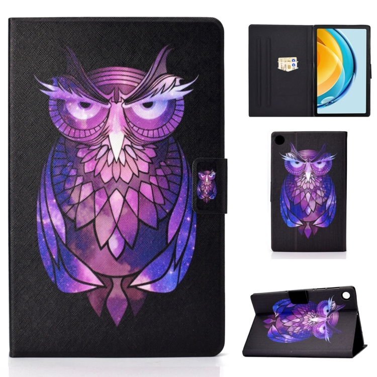 

For Huawei Matepad SE 10.4 2022 Electric Pressed Colored Drawing Leather Tablet Case(Owl)