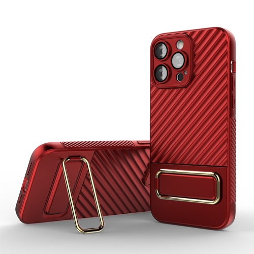 

For iPhone 14 Wavy Textured Magsafe Magnetic Phone Case with Lens Film(Red)