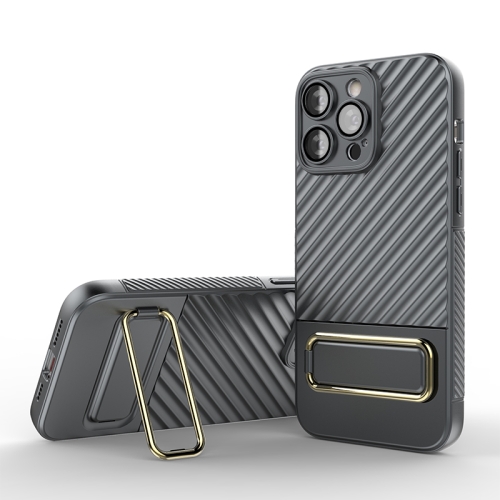 

For iPhone 14 Wavy Textured Magsafe Magnetic Phone Case with Lens Film(Grey)