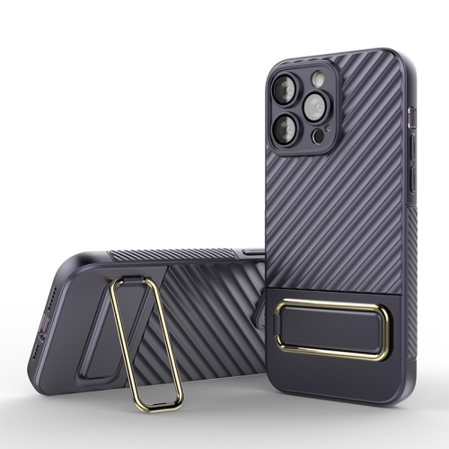 

For iPhone 14 Plus Wavy Textured Magsafe Magnetic Phone Case with Lens Film(Purple)
