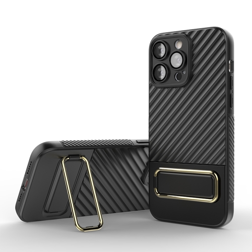 

For iPhone 14 Pro Wavy Textured Magsafe Magnetic Phone Case with Lens Film(Black)