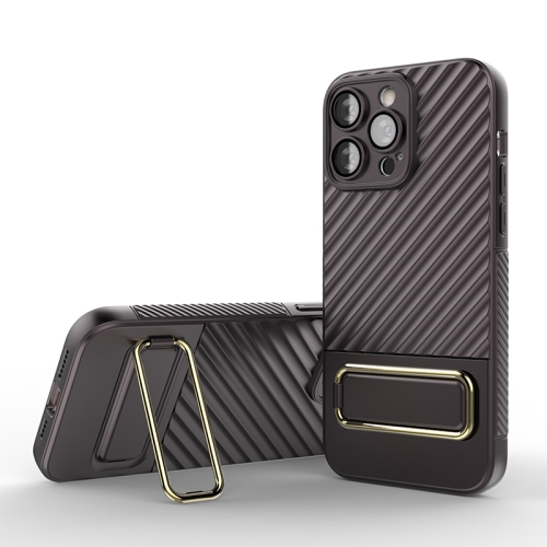 

For iPhone 14 Pro Wavy Textured Magsafe Magnetic Phone Case with Lens Film(Brown)