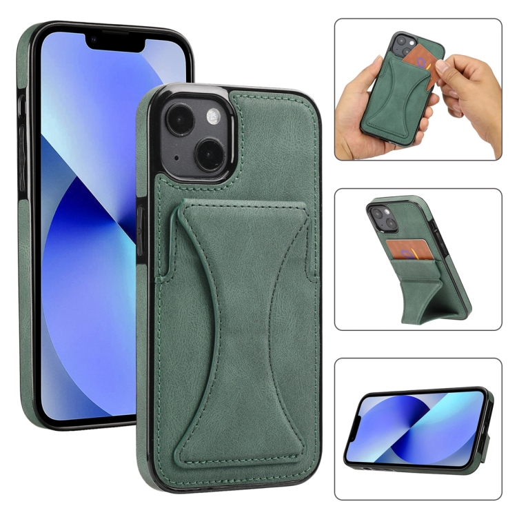 

For iPhone 14 Ultra-thin Shockproof Phone Protective Case with Holder(Green)