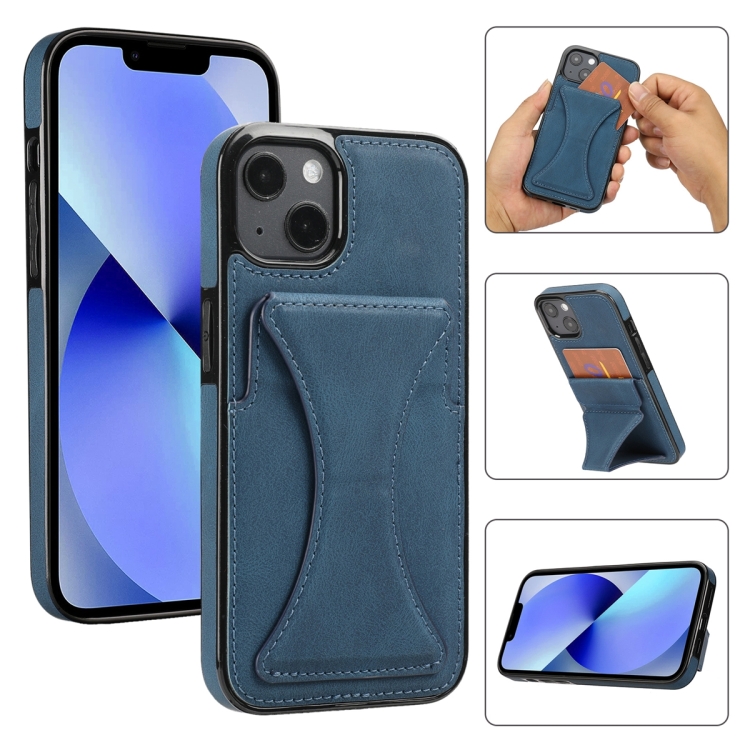 

For iPhone 14 Ultra-thin Shockproof Phone Protective Case with Holder(Blue)