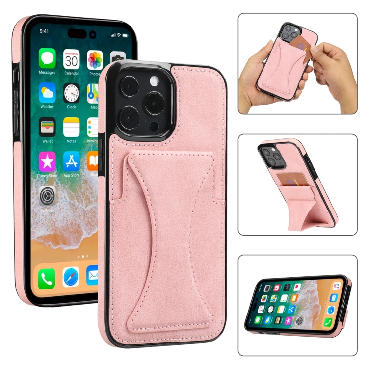 

For iPhone 14 Pro Ultra-thin Shockproof Phone Protective Case with Holder(Rose Gold)