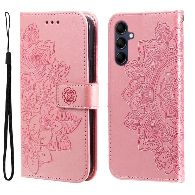 

For Samsung Galaxy M14 5G 7-petal Flowers Embossing Leather Phone Case(Rose Gold)