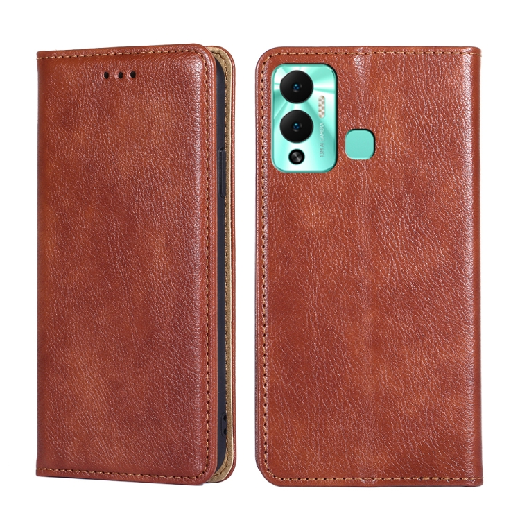 

For Infinix Hot 12 Play Gloss Oil Solid Color Magnetic Leather Phone Case(Brown)