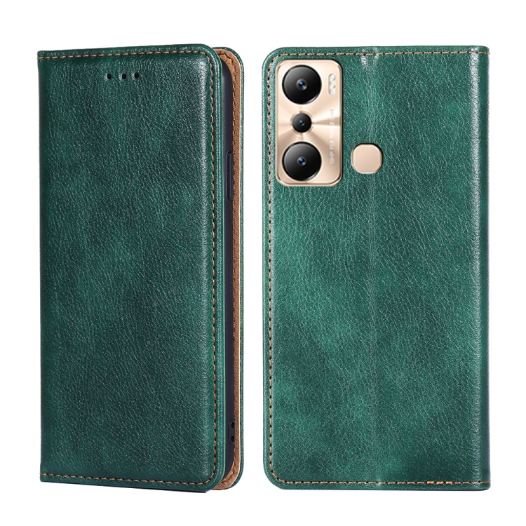 

For Infinix Hot 20i Gloss Oil Solid Color Magnetic Leather Phone Case(Green)