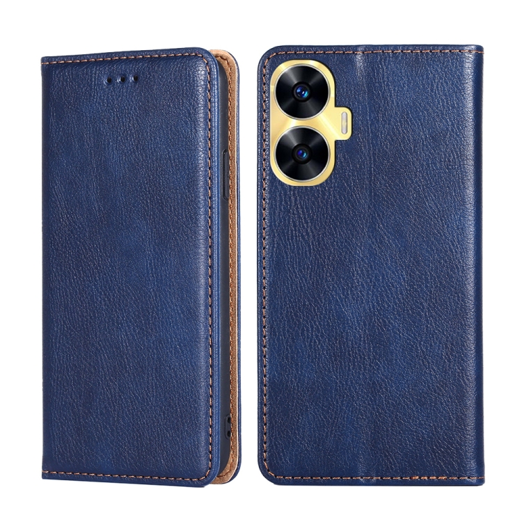 

For Realme C55 4G Gloss Oil Solid Color Magnetic Leather Phone Case(Blue)
