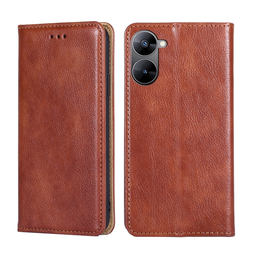 

For Realme V30 5G / V30T Gloss Oil Solid Color Magnetic Leather Phone Case(Brown)