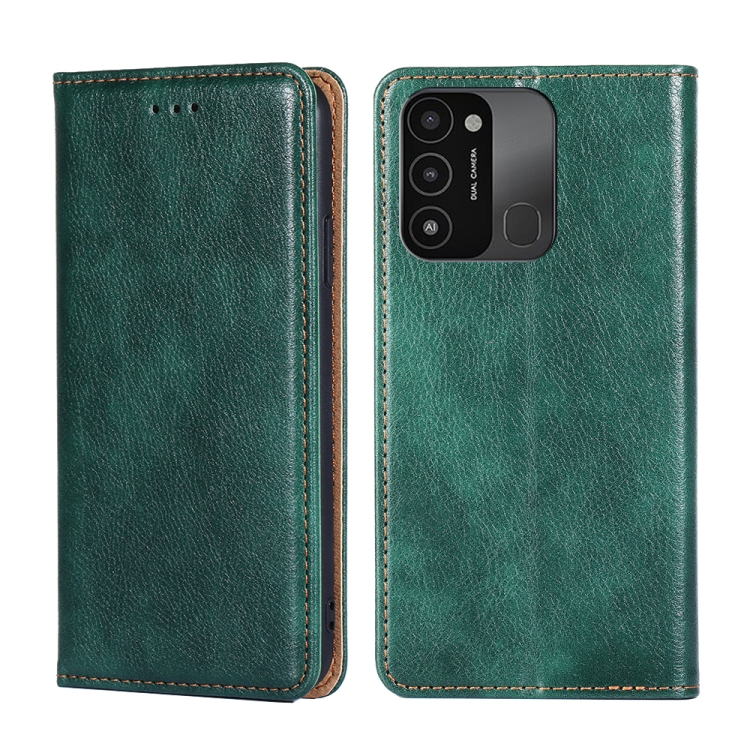 

For Tecno Spark 8C Gloss Oil Solid Color Magnetic Leather Phone Case(Green)