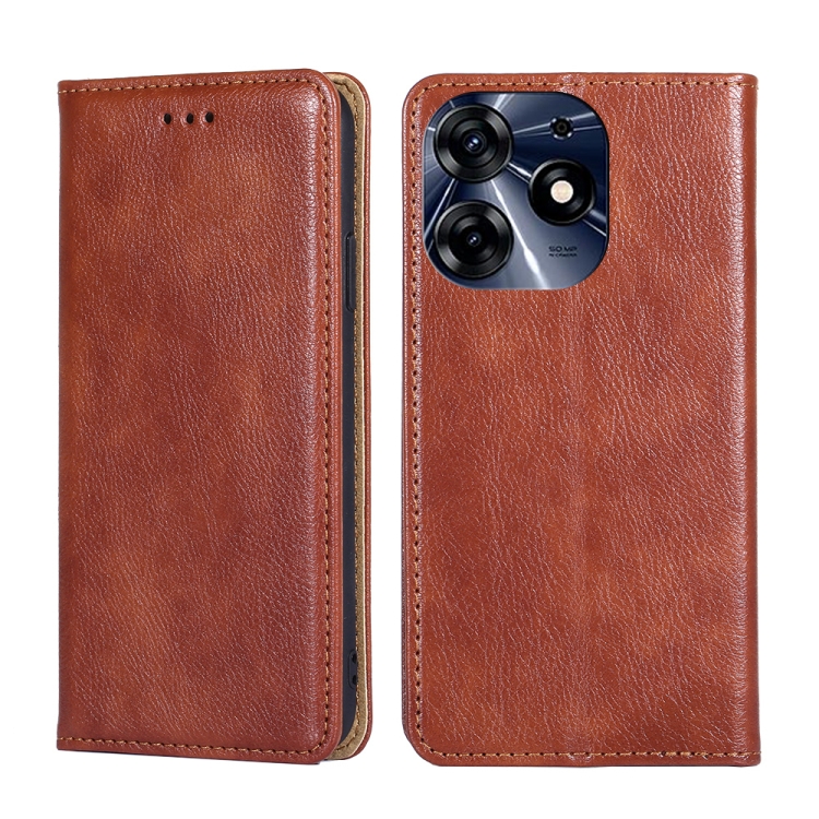 

For Tecno Spark 10 Pro Gloss Oil Solid Color Magnetic Leather Phone Case(Brown)