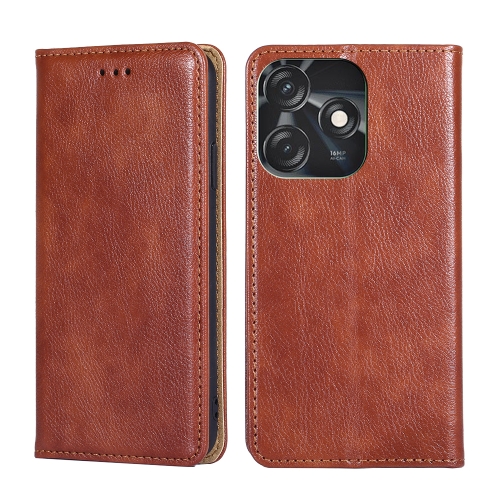 

For Tecno Spark 10C Gloss Oil Solid Color Magnetic Leather Phone Case(Brown)