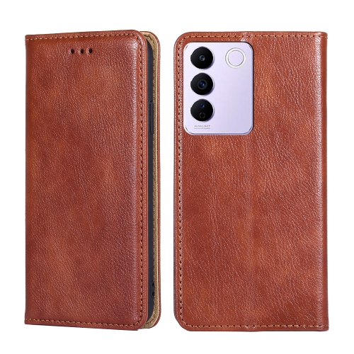 

For vivo S16E Gloss Oil Solid Color Magnetic Leather Phone Case(Brown)