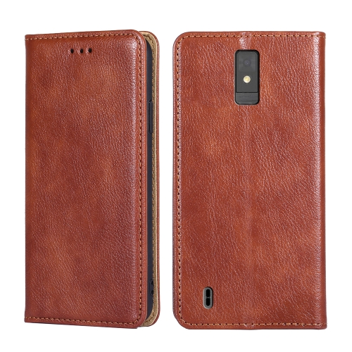 

For ZTE Blade A32 Gloss Oil Solid Color Magnetic Leather Phone Case(Brown)