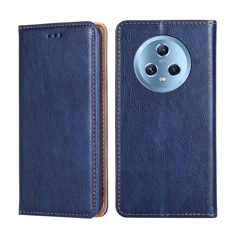 

For Honor Magic5 Gloss Oil Solid Color Magnetic Leather Phone Case(Blue)