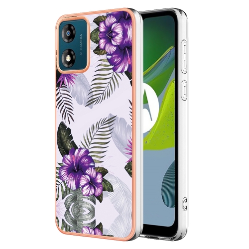 

For Motorola Moto E13 Electroplating IMD TPU Phone Case(Purple Flower)