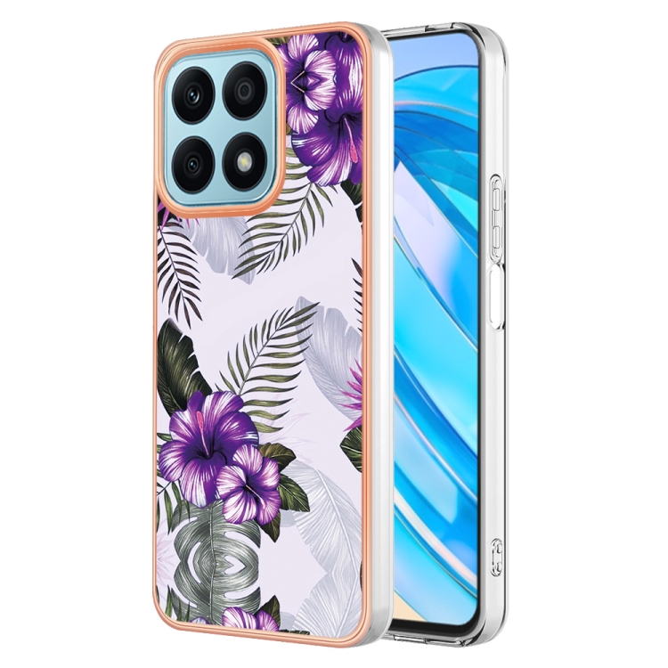 

For Honor X8a Electroplating IMD TPU Phone Case(Purple Flower)
