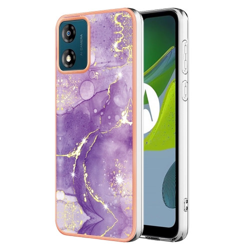 

For Motorola Moto E13 Electroplating Marble Dual-side IMD Phone Case(Purple 002)