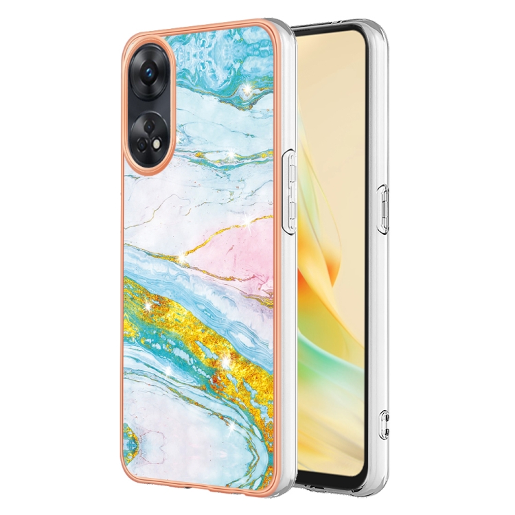 

For OPPO Reno8 T 4G Electroplating Marble Dual-side IMD Phone Case(Green 004)