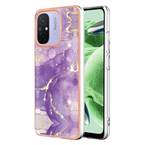 

For Xiaomi Redmi 12C/11A 4G Global Electroplating Marble Dual-side IMD Phone Case(Purple 002)