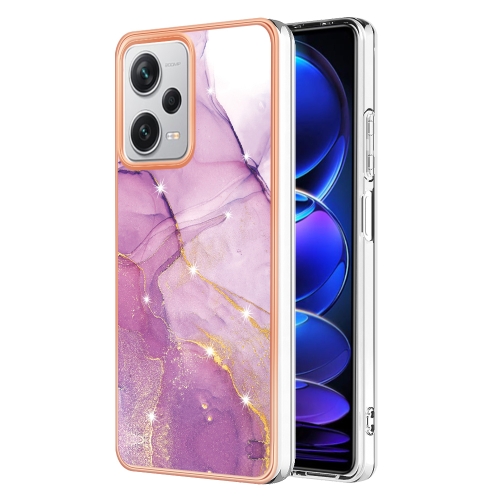 

For Xiaomi Redmi Note 12 Pro+ 5G Global Electroplating Marble Dual-side IMD Phone Case(Purple 001)