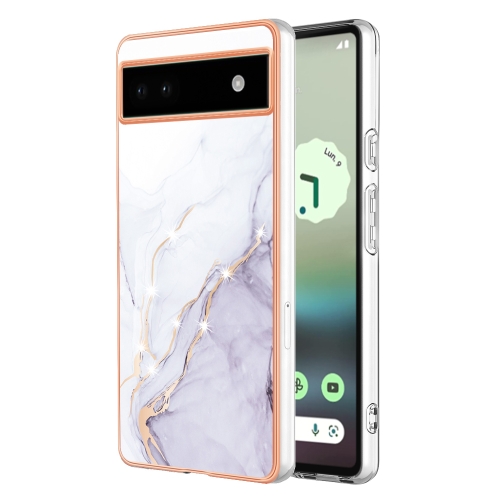 

For Google Pixel 6a Electroplating Marble Dual-side IMD Phone Case(White 006)