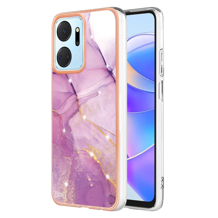 

For Honor X7a Electroplating Marble Dual-side IMD Phone Case(Purple 001)