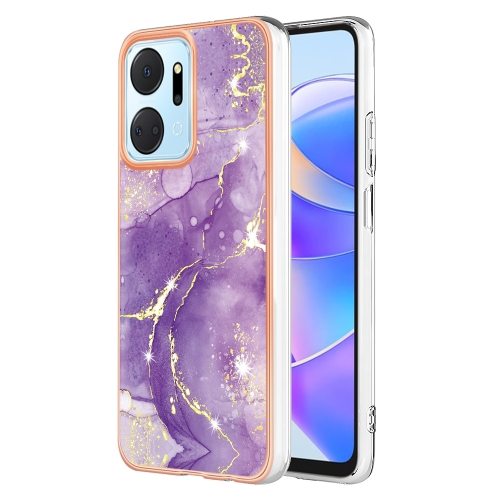 

For Honor X7a Electroplating Marble Dual-side IMD Phone Case(Purple 002)