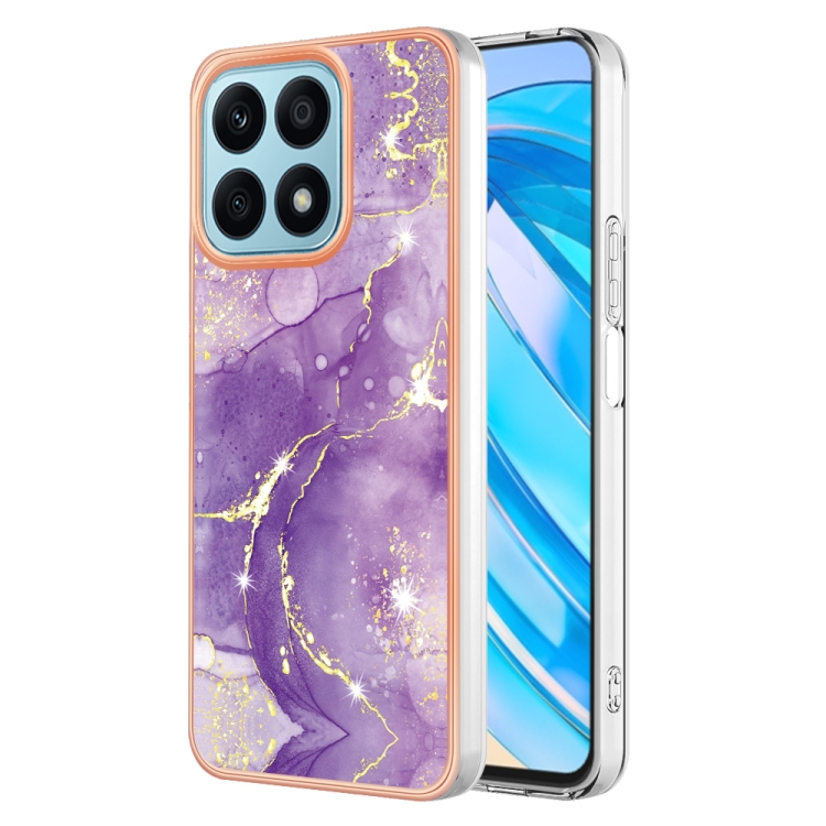 

For Honor X8a Electroplating Marble Dual-side IMD Phone Case(Purple 002)