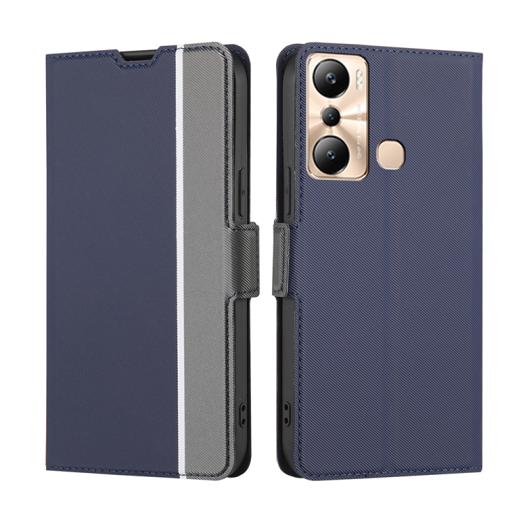 

For Infinix Hot 20i Twill Texture Side Buckle Leather Phone Case(Blue)