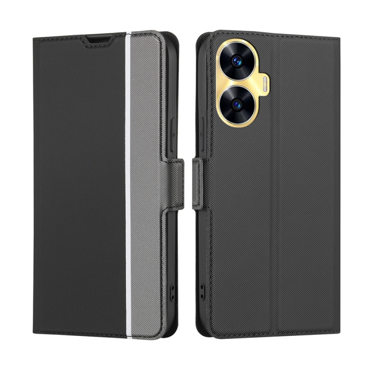 

For Realme C55 4G Twill Texture Side Buckle Leather Phone Case(Black)