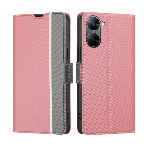 

For Realme V30 5G / V30T Twill Texture Side Buckle Leather Phone Case(Pink)