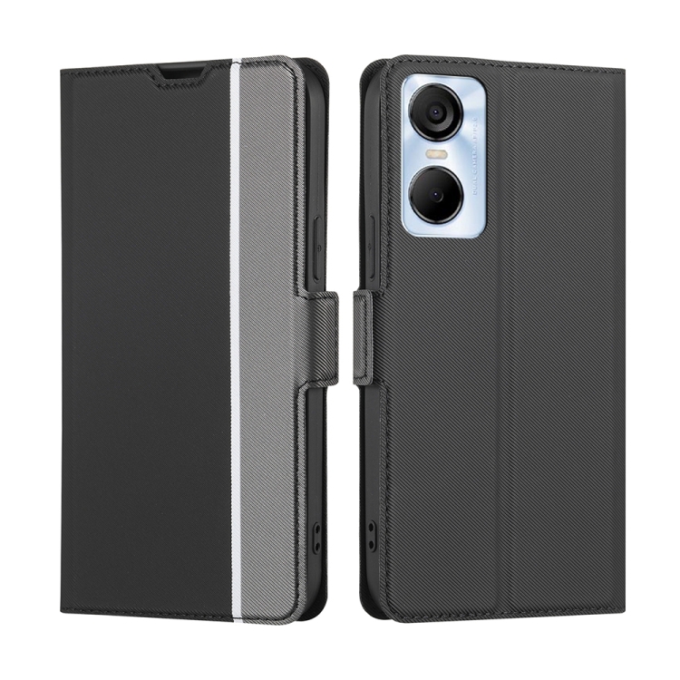 

For Tecno Pop 6 Pro Twill Texture Side Buckle Leather Phone Case(Black)