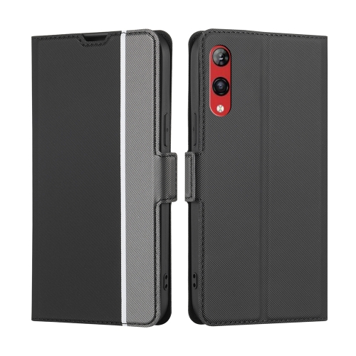 

For Rakuten Hand 4G Twill Texture Side Buckle Leather Phone Case(Black)